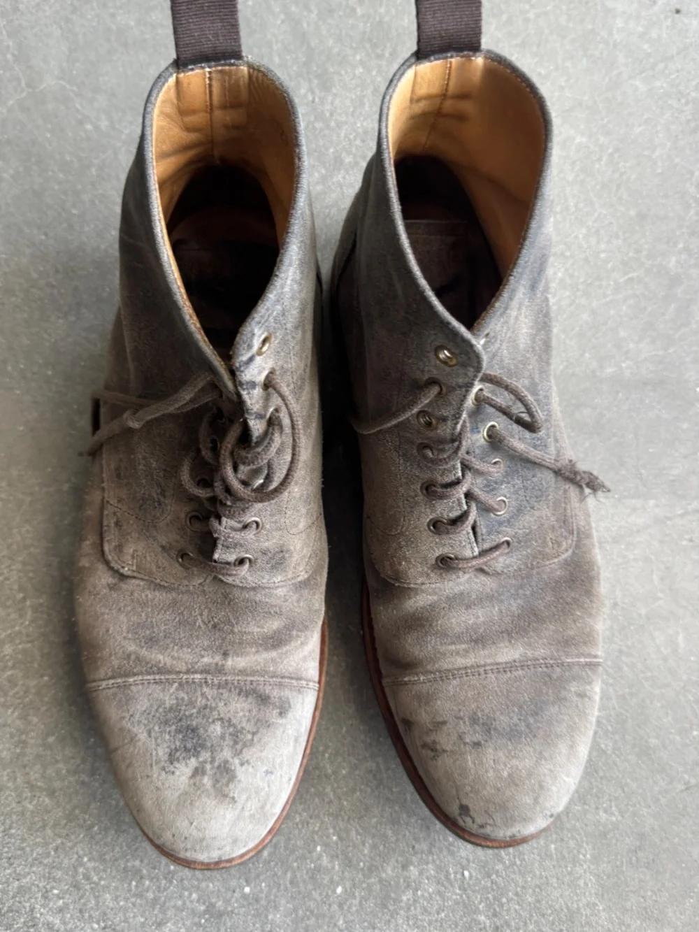 Gray Suede Taft Boots, Size 8 — as-is, broken lace
